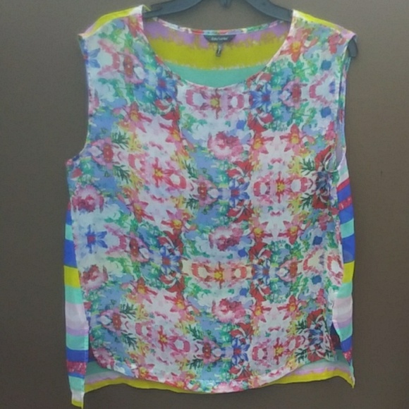 Daisy Fuentes multicolor sheer Top Sz L - Picture 1 of 4